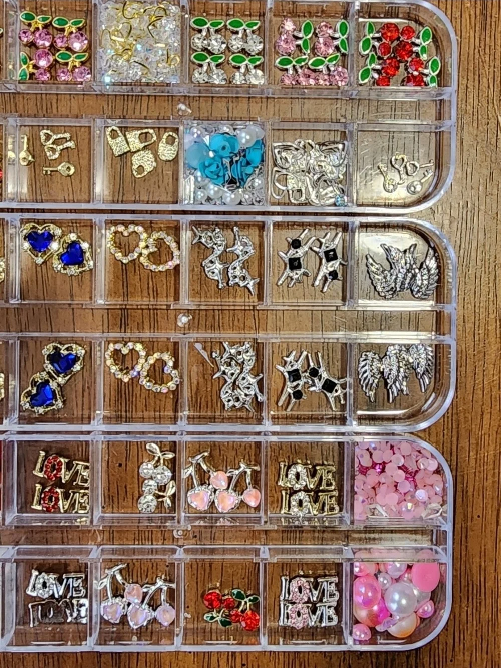 3 Box Nail Art Charms Jewelry Set With Full Size Charm & Rhinestone Glue